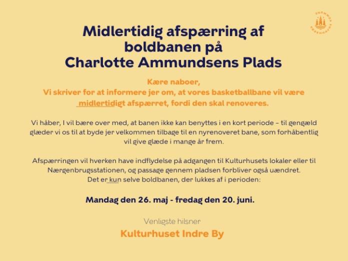 Midlertidig afspærring af boldbanen på Charlotte Ammundsens Plads